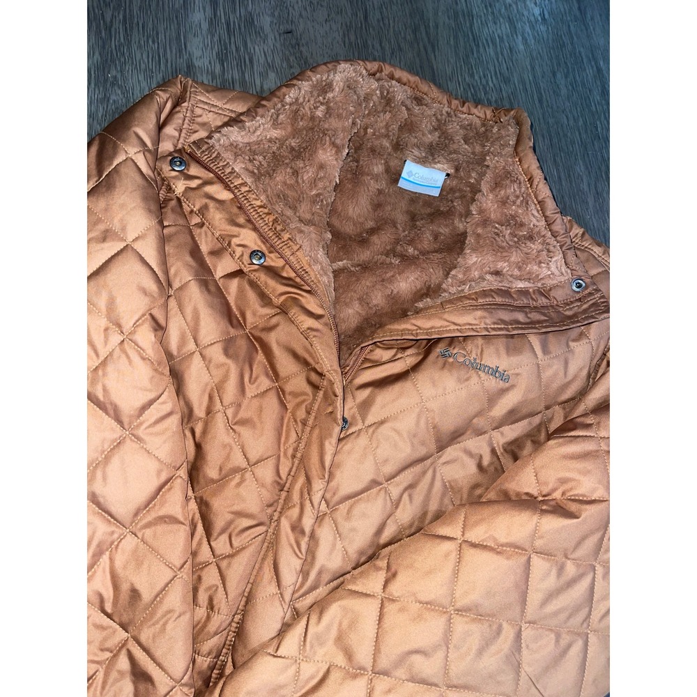 Columbia Women Large Brown Quilted Jacket Fleece Lined Parka Coat